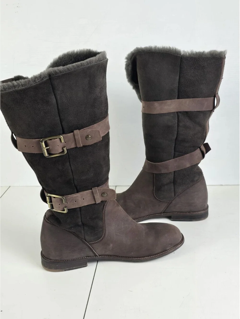 EMU Australia Sheepskin Knee High Boots HI HIPPER Chocolate Womens Brown Suede 9